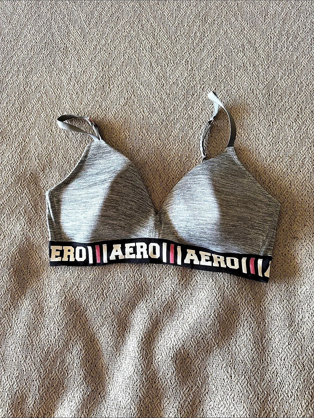 Aeropostale Logo Band Padded Bralette Gray 36C